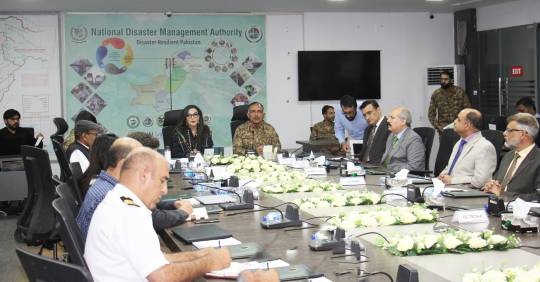 13-06-2023, Islamabad: Minister for Climate Sherry Rehman and Chairman NDMA Lt General Inam Haider Malik  Jointly Presiding Meeting for Update on Cyclone BIPARJOY at NDMA HQs
